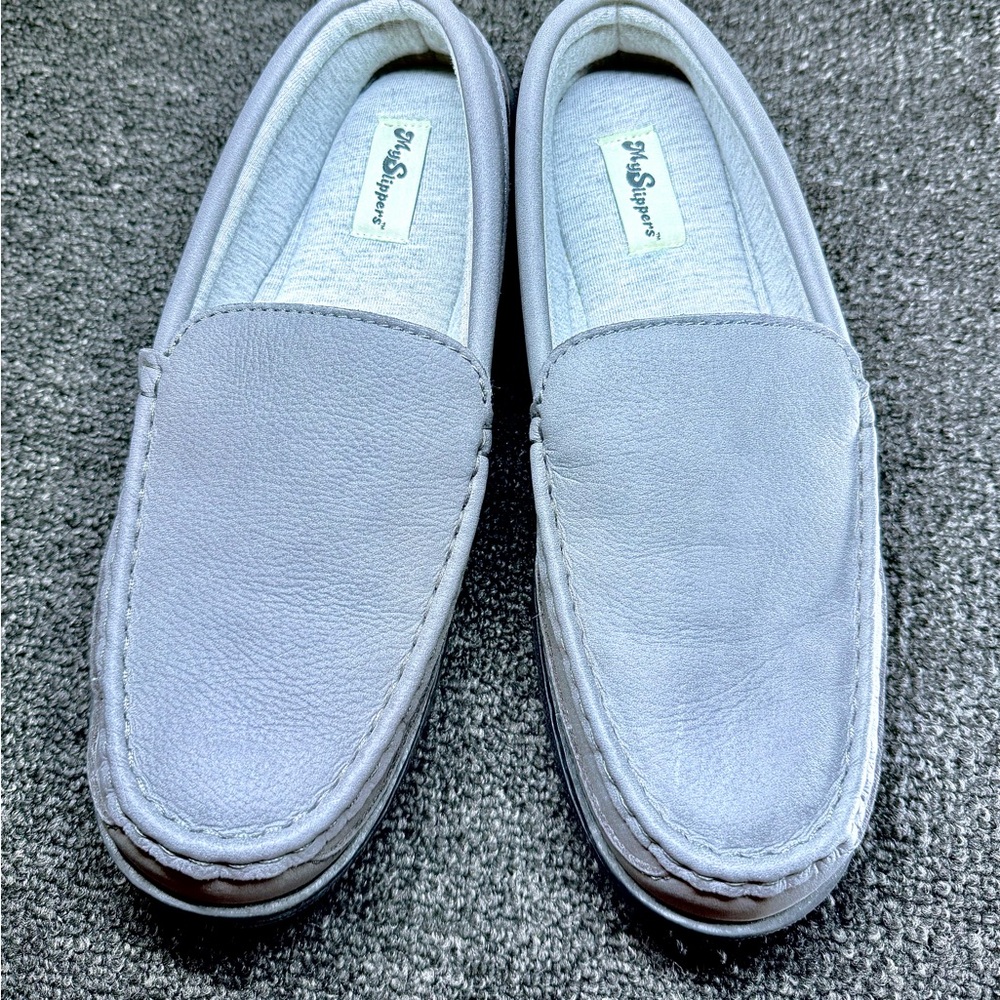 MySlippers Men's Gray Loafer Slip-On Comfort Slippers Synthetic Rubber Sole